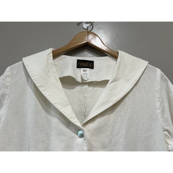 Vintage Statement Ivory Long Shirt Dress Sailor Collar ,side slit Button 12 - Picture 9 of 9